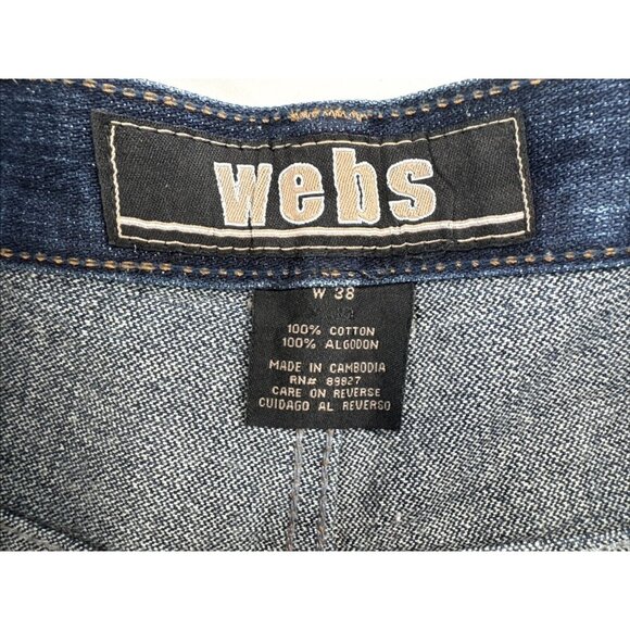 Vintage Webs Shorts Mens 38 Blue Denim Jorts Wide Leg Baggy Hip Hop Skater 90s - Picture 3 of 13